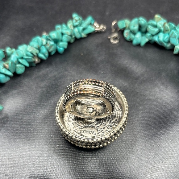 Chico's Turquoise Stone Necklace and Ring Set - Picture 2 of 2